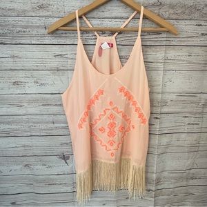 Pinklicious Fringe Tank Top Boho NWT Woman’s Sz S